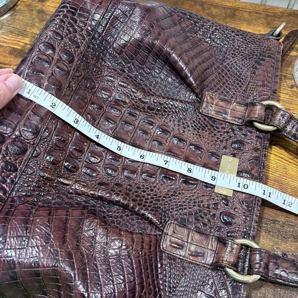 Brahmin Satchel Pecan Brown Croc Embossed Melbourne Leather Shoulder Bag READ